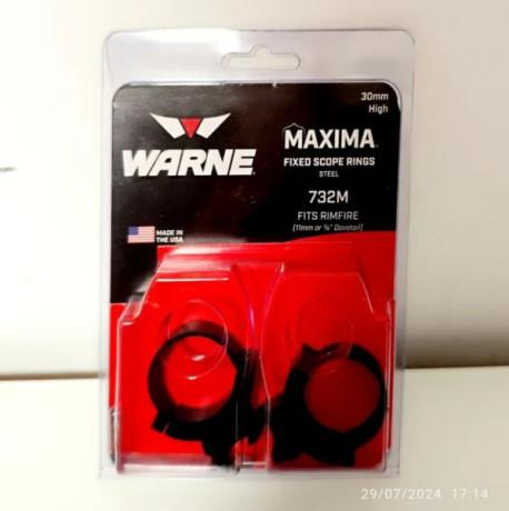  VENDIDAS   Anillas Warne Altas Fijas
Mod. 732M
SIN ESTRENAR 
Para visores de 30mm y carabinas con carril 00