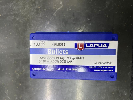 VENDO PUNTAS LAPUA PARA CALIBRE .338 . MÍNIMO DE LA COMPRA 150€. ESTÁN EN MADRID. SÓLO ATIENDO PRIVADOS. 00