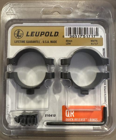 Pongo a la venta un juego de anillas Leupold que tengo y no me sirven. 
Son de tipo QR y de 30mm de altura.
El 02
