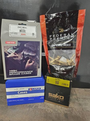 Vendo vainas nuevas calibre .243
Federal Premium   bolsa de 50    40€
Sako  caja de 100     80€
Lapua 00