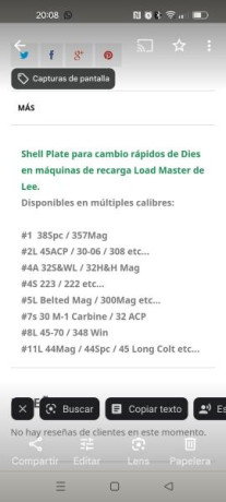 Hola, compro Shell Plate para la maquina Lee Load Máster para la vaina del 38 special.
Un saludo
Javier 00