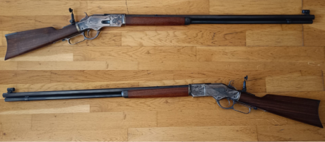 Se trata de un modelo custom de Uberti.

Un Uberti modelo 1873, que sale de fábrica especialmente fabricado 00