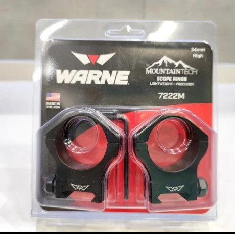 Anillas Warne MOUNTAINTECH 7222M
34mm Altas. Fijas
Se colocan en cualquier base Weaver / Picatinny, sea 00