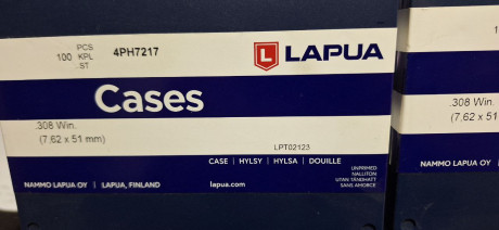 SE VENDE 200 vainas LAPUA cal.308. Las cajas están sin abrir

PRECIO. 95€ cada caja más envío 01
