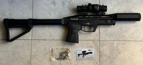 Vendo EDgun Leshiy Clásica con tres cañones  4,5 , 5,5 y 6,35 lleva manómetro manual en depósito.
Arma 02