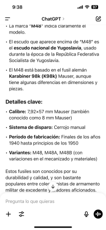 Vendo k98 yugoslavo, zastava m48 8X57 excelente precisión, muy buen estado, es un fusil genial para caza 20