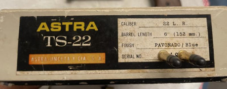 Pues vendo mi cuidada ASTRA TS22, en muy, muy buen estado.

Incluyo.
Arma Astra TS22
2 cargadores Originales
Caja 11