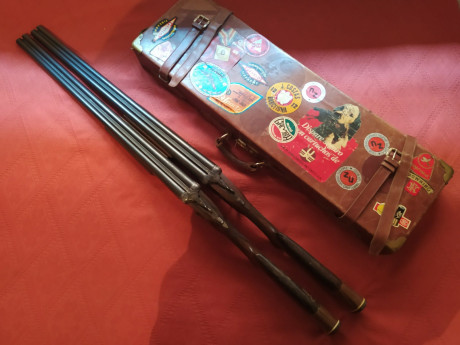 Pareja de escopetas de lujo U.A. (hoy Grulla) con apertura automático, de lujo.
Un juego adicional de 20