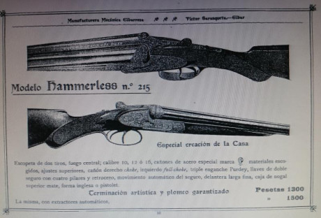 Vendo Victor Sarrasqueta Mod 215 cuatro pilares Purdey 

Cal 12/70  largo de cañones 75,5 Cm Acero especial 30