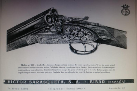 Venta, Victor Sarrasqueta Mod 213

Cal 12/70 Largo cañones 70,5 Cm Acero Globo 
Choques  Izdo. 17,5/18,5 20