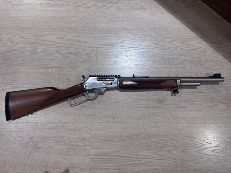 Marlin 1895gs en calibre 45-70gvt.
Calibre con gran poder de parada.
Rifle cortito (47cm) y manejable, 01
