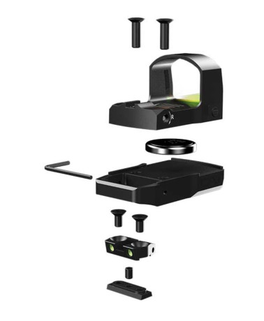 Sistema de mira Red Dot compacta, de bajo perfil con montaje magnético y alza fotoluminiscente, para pistolas 00