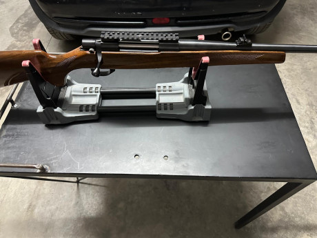 Hola un amigo vende un rifle:
Como mejoras tiene carril de acero, cantonera de gel y disparador afinado 11