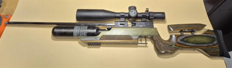 Vendo carabina PCP RAW HM1000x en calibre 5,5 mm con culata en madera laminada verde Camo.

Cañon Lothar 01