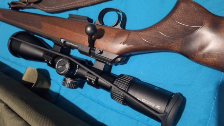 Se pone a la venta esta carabina del calibre 17 hmr. Se trata de una Ceska 457 Lux equipada con unas monturas 01