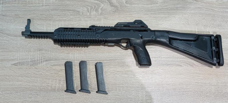 Muy buenas,

Vendo carabina Hi-Point 995TS del 9mm, se entrega con 3 cargadores, todos ellos de 10 balas 00