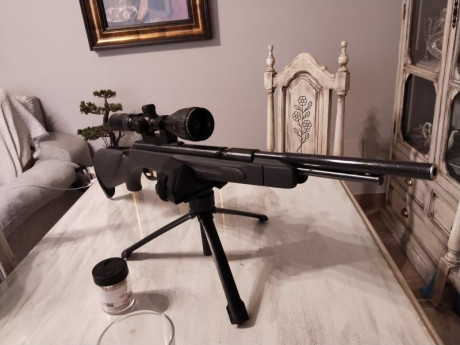 Modificada,buscando maxima presicion,cañon, enfundado en fibra de carbono y culata recortados,guias de 22