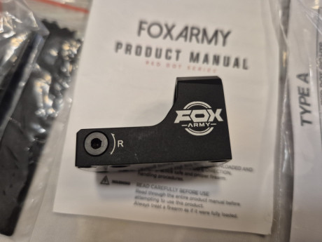 Vendo visor de punto rojo para pistola, de 3 MOA, marca FOXarmy, modelo FXV22, en perfecto estado en su 10