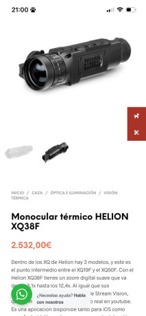 Cámara Térmica Pulsar Helion XQ38F + 2 baterías IPS7 + 1 IPS5
Como nuevo, de reestreno, con poquísimo 01