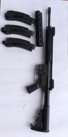 Se vende carabina S&W mp 15-22, con tres cargadores,disparador Tiger 3lb y guardamanos metálico más 01
