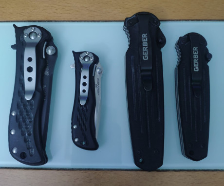 Vendo estás 4 navajas de mi colección.
Se trata de 2 Gerber Replica Applegate. Una con hoja de 9 cm y 01