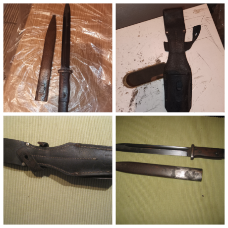 Bayoneta K98 del año 36, con sus números coincidentes 894 P y S/244, marcajes de la época, con mango de 01