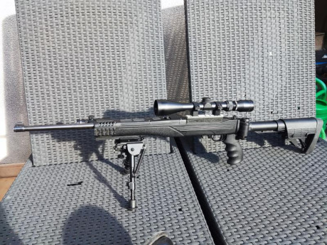 Saludos a todos / as.

Vendo una Ruger 10/22 customizada, con culata retráctil y plegable, visor Nikko 02