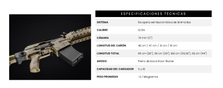 Shotgun by Armsan, Model : RS-S1 IPSC 47cm, Caliber : 12/76
tiene algunas cosas que trae la Molot VEPR 11