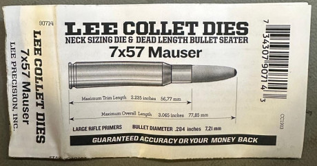 Set 2 dies. desempistonador y recalibrar cuello y die posicionador de punta.
Fabricante LEE 
35 euros 00