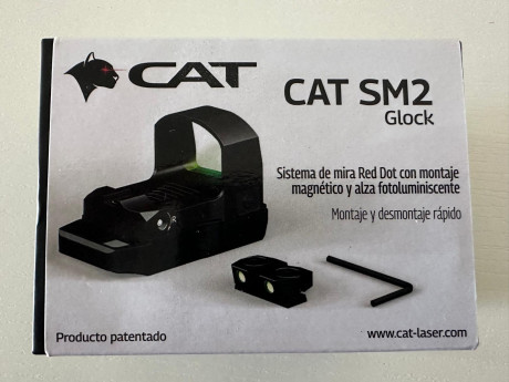 VENDIDO sistema punto rojo CAT SM2 para Glock, es el conjunto completo, base magnética con alza y punto 00