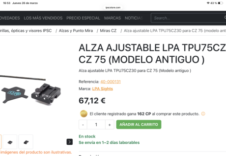 Busco alza para una CZ75, BRNO75 modelo antiguo (pre-b) referencia LPA TPU75CZ07 , TPU75CZ18 o TPU75CZ30 00