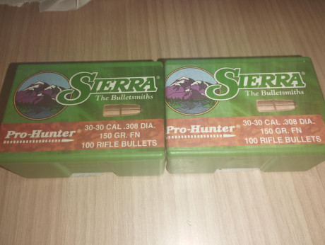 Saludos
Vendo dos cajas de proyectiles Sierra Prohunter 150gr FN chatas para el 30-30
Están sin abrir.

70Euros 00
