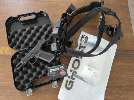 Muy buenas
Vendo Glock 17 quinta generación, modelo IPSC, punto rojo. 
Cinturón, portacargadores etc, 10