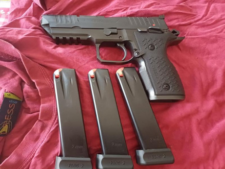 Hola,vendo pistola Arex Alpha Rex,calibre 9x19mm.
Se acompaña de maletín,baqueta de limpieza y 3 cargadores.la 02