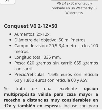 Zeiss V6 de 2-12x50 retícula 60 iluminada y torreta ASV,nuevo sin  estrenar.
Ciudad real 1800 euros ,más 60