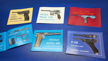 Manuales desarme paso a paso en imágenes y texto de las siguientes armas:

Luger P-08
Astra 400
Walther 01