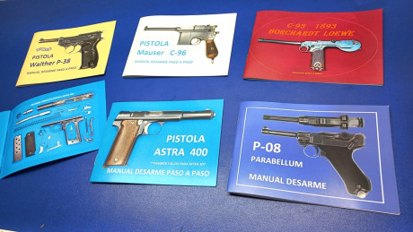 Manuales desarme paso a paso en imágenes y texto de las siguientes armas:

Luger P-08
Astra 400
Walther 00