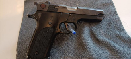 Se vende por no usar una mítica pistola que marcó una época.
S&W modelo 59 
1 cargador y maletín no 02