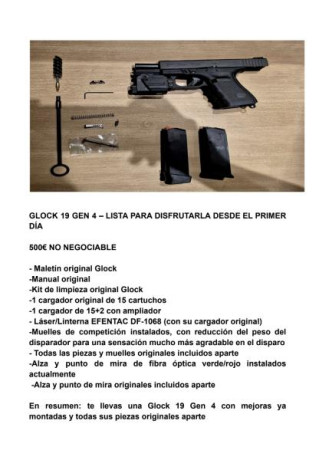 GLOCK 19 GEN 4 – LISTA PARA DISFRUTARLA DESDE EL PRIMER DÍA 

¡Buenas compañeros!
Pongo a la venta mi 00