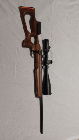 Carabina Anschutz Thumbhole 22 LR, cañón HB, acción 64 No es Match, disparador 5098 completamente ajustable.
No 01