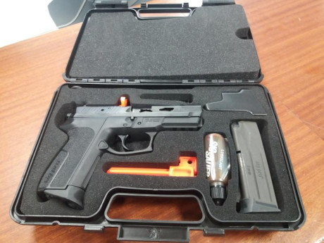 Buenos días, pongo a la venta magnifica pistola de la marca Sig Sauer, modelo PS 2022, con poco uso. 
El 12