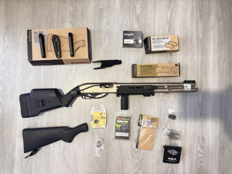 Por no usar, vendo Rem. 870 Marine Magnum customizada Magpul. 
Punto de mira Fibra/tritio Meprolight
Porta 142