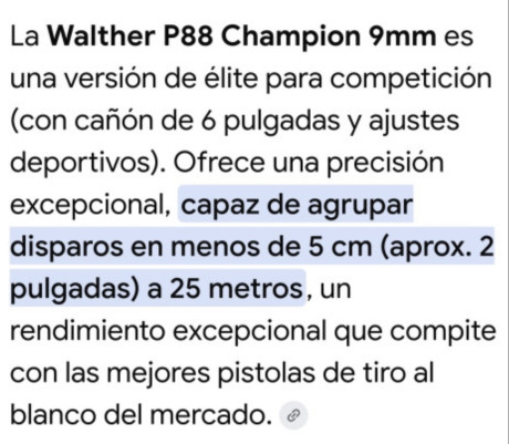 Se ofrece una pistola estado como nueva, prácticamente sin uso. Walther P88 Champion P88 calibre 9mm, 20